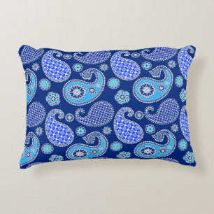 Cojín Decorativo Patrón paisley, azul cobalto y blanco