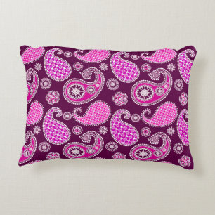 Cojín Decorativo Patrón paisley, fucsia rosa, púrpura y blanca