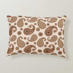 Cojín Decorativo Patrón Paisley, marrón chocolate y moreno en beige