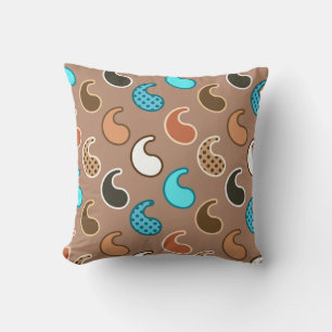 Cojín Decorativo Patrón Paisley moderno, Taupe, Turquesa y Arroz