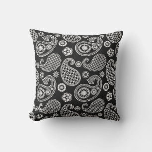 Cojín Decorativo Patrón paisley, negro y blanco
