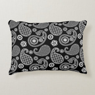 Cojín Decorativo Patrón paisley, negro y blanco