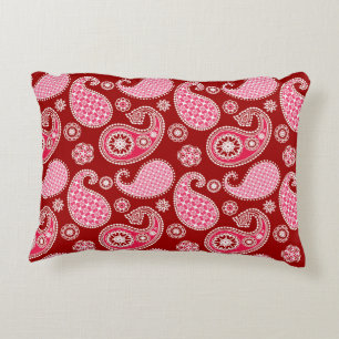 Cojín Decorativo Patrón paisley, rojo oscuro, rosa y blanco