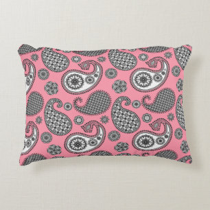 Cojín Decorativo Patrón paisley, tonos grises sobre rosa