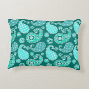 Cojín Decorativo Patrón paisley, turquesa, acuática y blanco