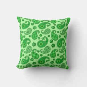Cojín Decorativo Patrón Paisley, verde limón y esmeralda