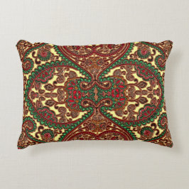 Cojín Decorativo Patrón paisley victoriano elegante oro verde rojo