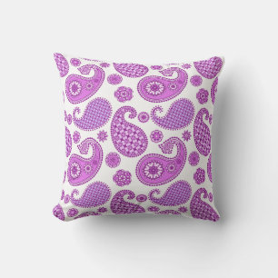 Cojín Decorativo Patrón paisley, violeta, púrpura y blanca