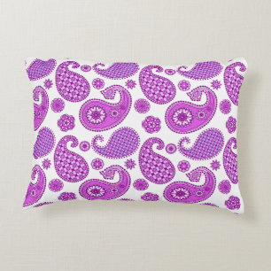 Cojín Decorativo Patrón paisley, violeta, púrpura y blanca