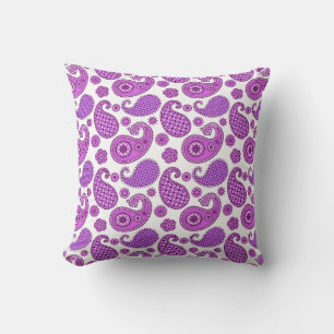 Cojín Decorativo Patrón Paisley, violeta, púrpura y blanco