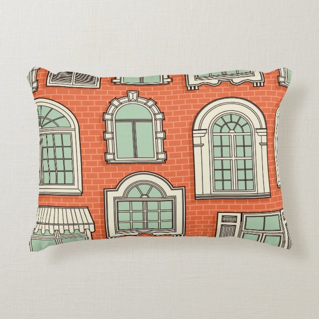 Cojín Decorativo Patrón panorámico de ventana de época (Anverso)