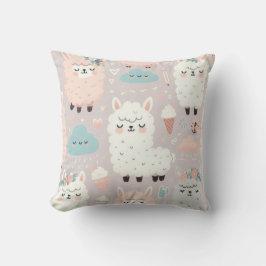 Cojín Decorativo Patrón Pastel Cute Alpaca