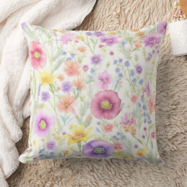 Cojín Decorativo patrón pastel de flores silvestres suaves (Manta)