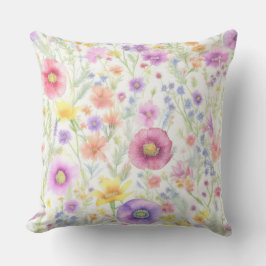 Cojín Decorativo patrón pastel de flores silvestres suaves