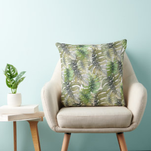 Cojín Decorativo Patrón Pastel de Palma Monstera Exótica