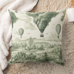 Cojín Decorativo Patrón pastoral de Toile de Jouy verde antiguo