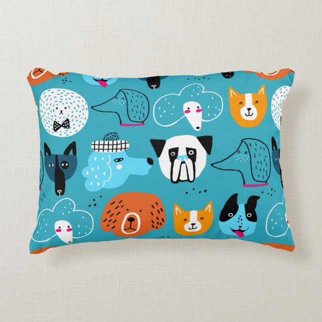 Cojín Decorativo Patrón perfecto con perros graciosos en un ba azul (Anverso)