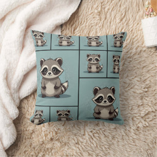 Cojín Decorativo Patrón permanente de Raccoon Cute Kawaii
