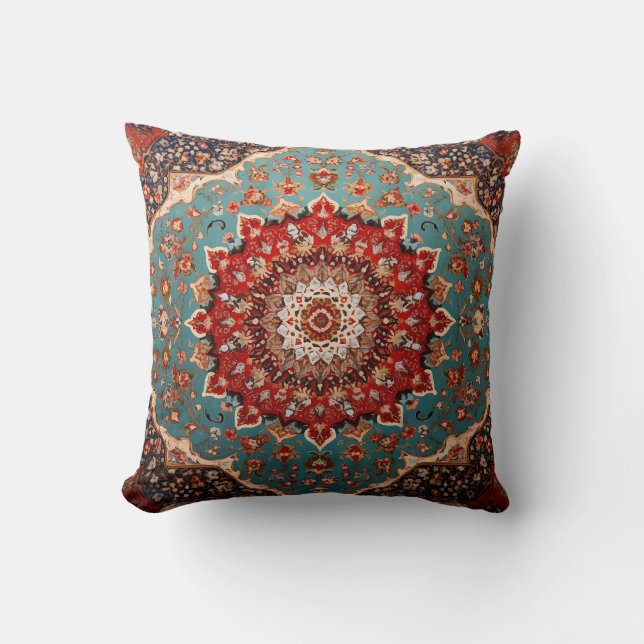 Cojín Decorativo Patrón persa retro oriental azul crema rojo (Anverso)