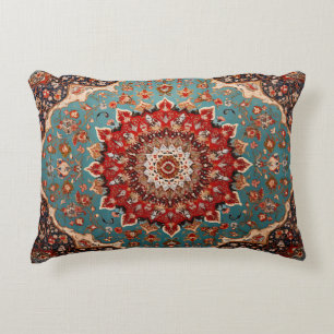 Cojín Decorativo Patrón Persa Retro Oriental Rojo Crema Azul