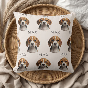 Cojín Decorativo Patrón personalizado de foto y nombre de perro bei