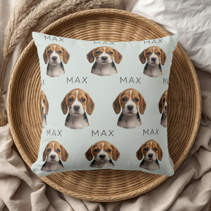Cojín Decorativo Patrón personalizado de foto y nombre de perro en 