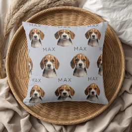 Cojín Decorativo Patrón personalizado de foto y nombre de perro gri
