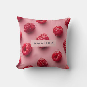 Cojín Decorativo Patrón Personalizado de Fresa Fresca sobre Rosa