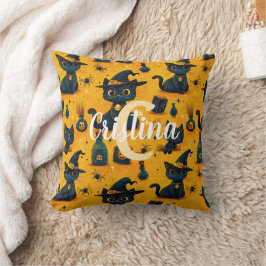 Cojín Decorativo Patrón personalizado de gatos negros lindos en nar