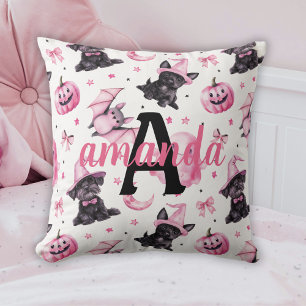 Cojín Decorativo Patrón personalizado de Halloween rosa con perros