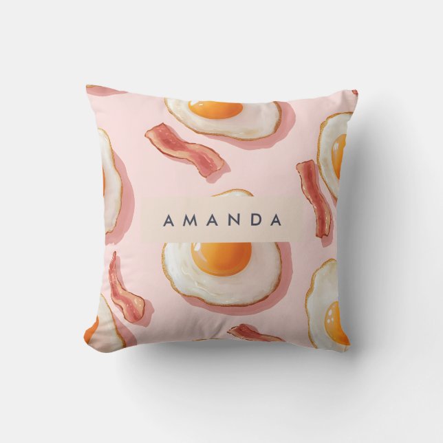 Cojín Decorativo Patrón personalizado de huevo y tocino rosado (Anverso)