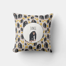 Cojín Decorativo Patrón personalizado de mono chimpancé y plátano