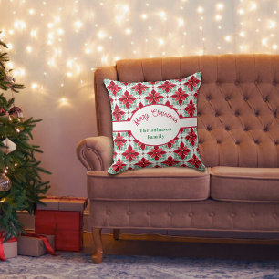 Cojín Decorativo patrón personalizado de poinsettia de Navidad