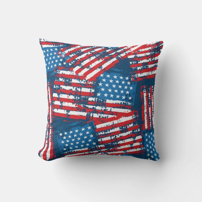 Cojín Decorativo Patrón pintado de la bandera estadounidense con pr (Anverso)