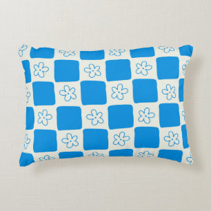 Cojín Decorativo Patrón Preppy Blue Flower Checkpoint