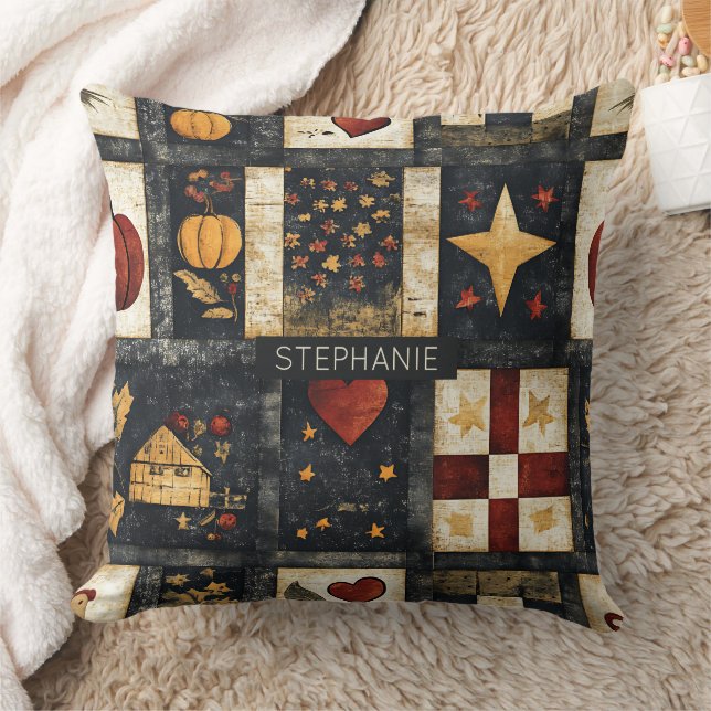 Cojín Decorativo Patrón primitivo de la pila otoñal | Cosecha de gr (Manta)