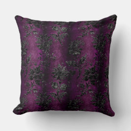 Cojín Decorativo Patrón púrpura de Damasco floral negro vintage fra