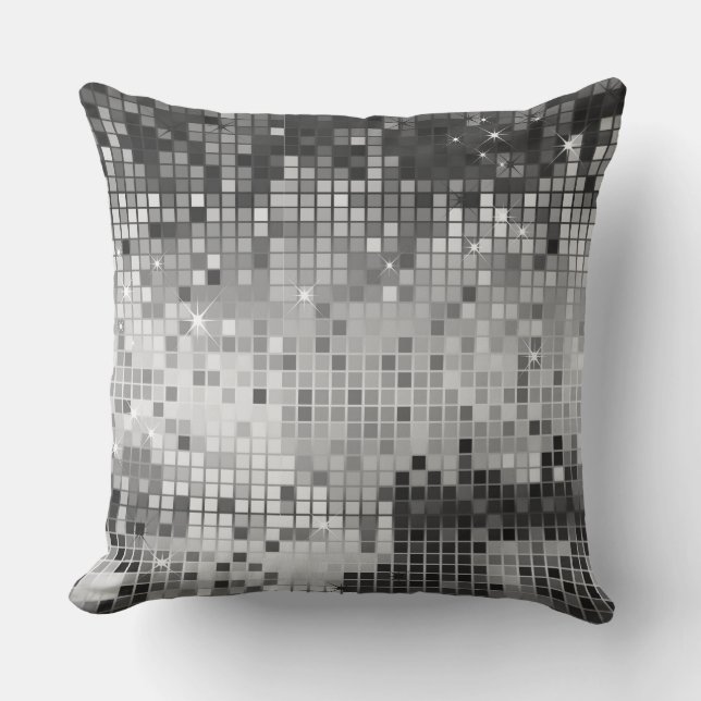 Cojín Decorativo Patrón Purpurina Disco de Secuencias Gris Plateada (Anverso)