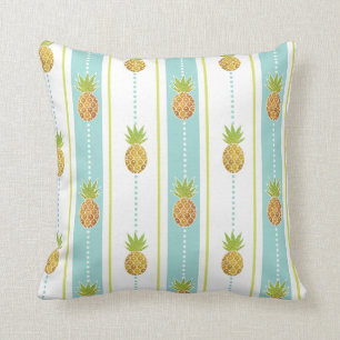 Cojín Decorativo Patrón Purpurinoso Pineápoles y rayas tropicales