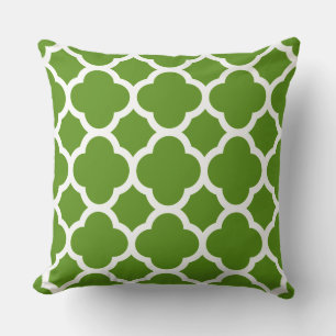 Cojín Decorativo Patrón Quatrefoil verde y blanco