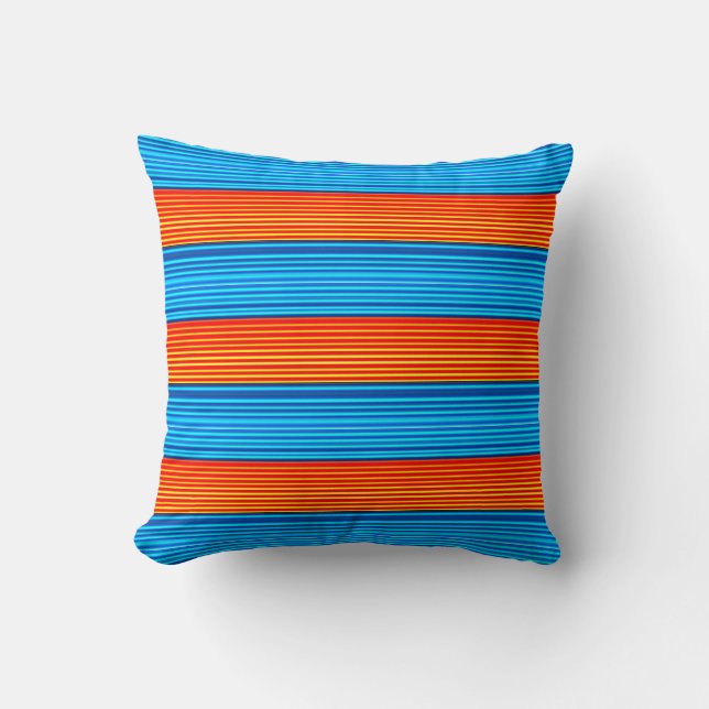 Cojín Decorativo Patrón rayado azul y naranja (Anverso)