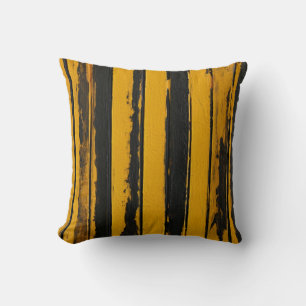 Cojín Decorativo Patrón rayado de aceite retro negro y amarillo