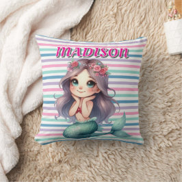 Cojín Decorativo Patrón rayado de sirena rosada personalizado