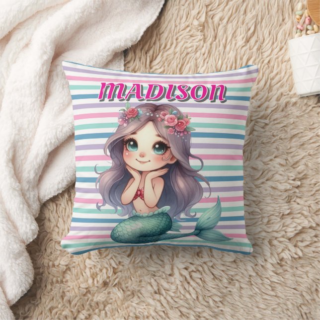 Cojín Decorativo Patrón rayado de sirena rosada personalizado (Manta)