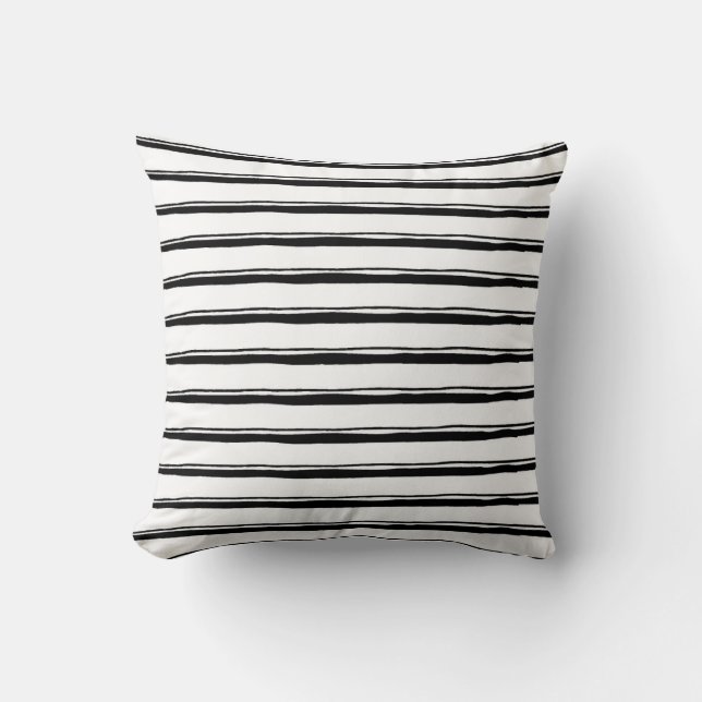 Cojín Decorativo Patrón rayado negro y blanco (Anverso)