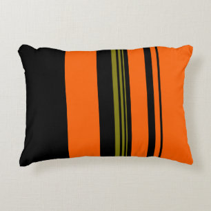 Cojín Decorativo Patrón rayado verde negro naranja