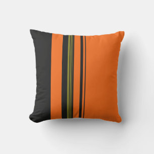 Cojín Decorativo Patrón rayado verde negro naranja
