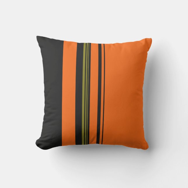 Cojín Decorativo Patrón rayado verde negro naranja (Anverso)