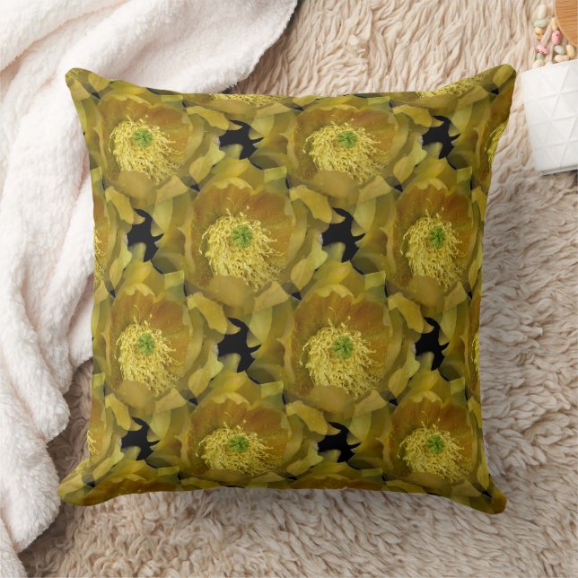 Cojín Decorativo Patrón repetido de cactus amarillos en negro 1 (Manta)