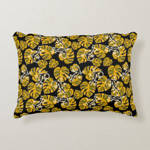 Cojín Decorativo Patrón Repetido De Salamandra Y Hoja Amarilla